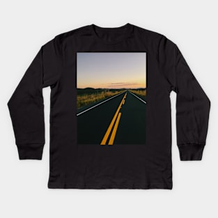 New Highway Through National Park at Sunset Time Kids Long Sleeve T-Shirt